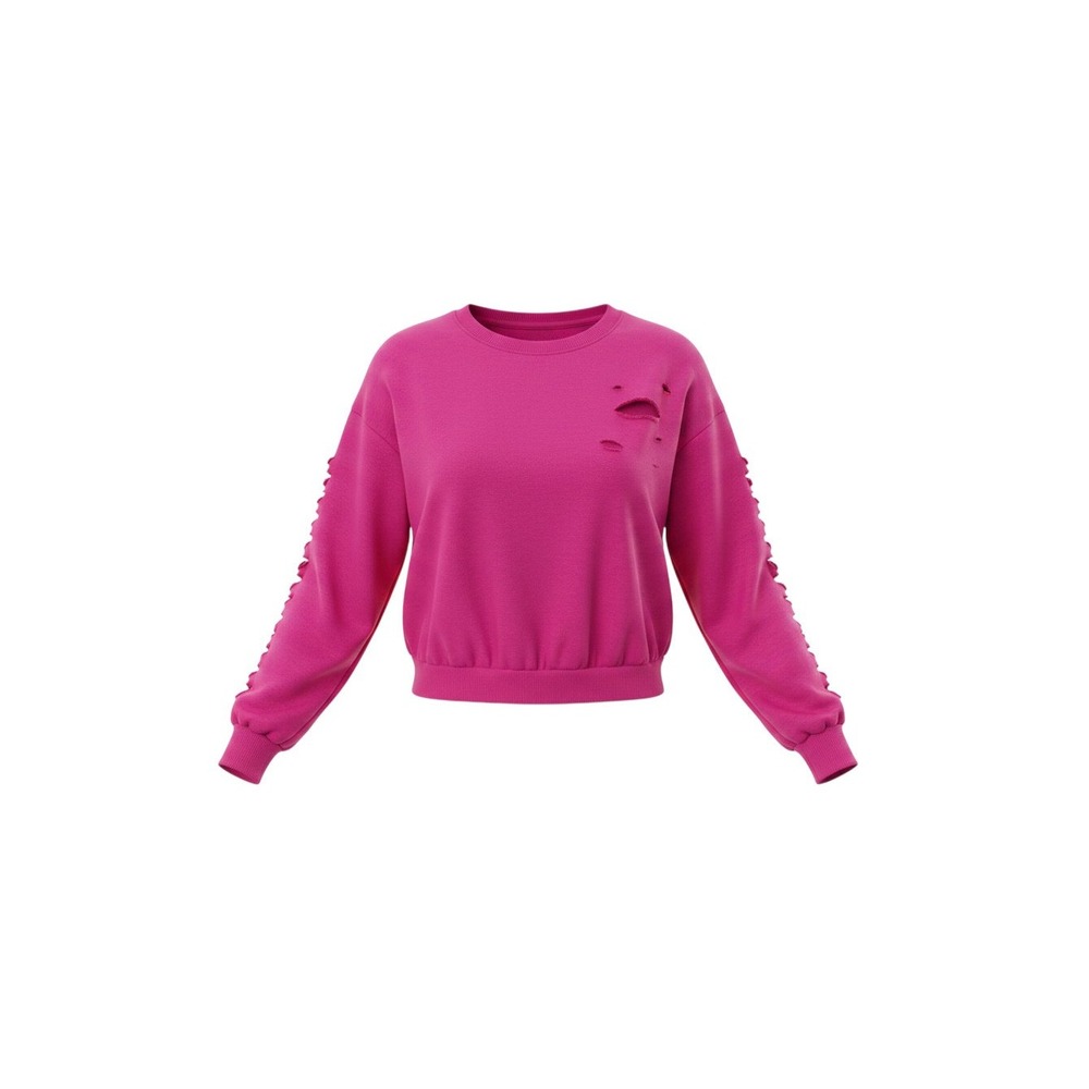 rue21 Sweatshirt Womens S Pink NEW Distressed Ripped Long Sleeve Crew Neck